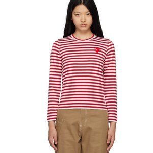 Comme des Garçons PLAY red & white striped heart patch long sleeve